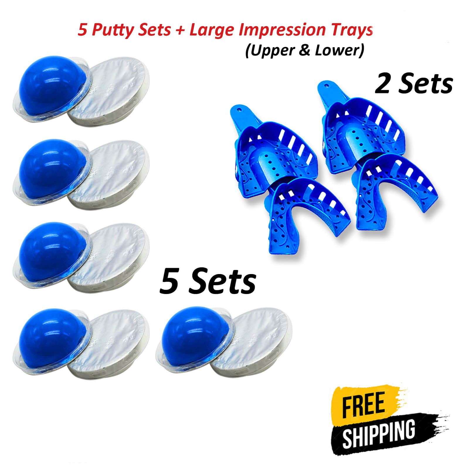 Dental Impression Kit Tooth Retainer 5 Putty Set + Upper & Lower Trays